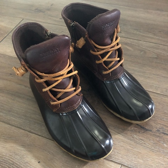 Sperry Women's Brown Duck Boots - Leather Waterproof Rubber - Side Zipper - Picture 2 of 12